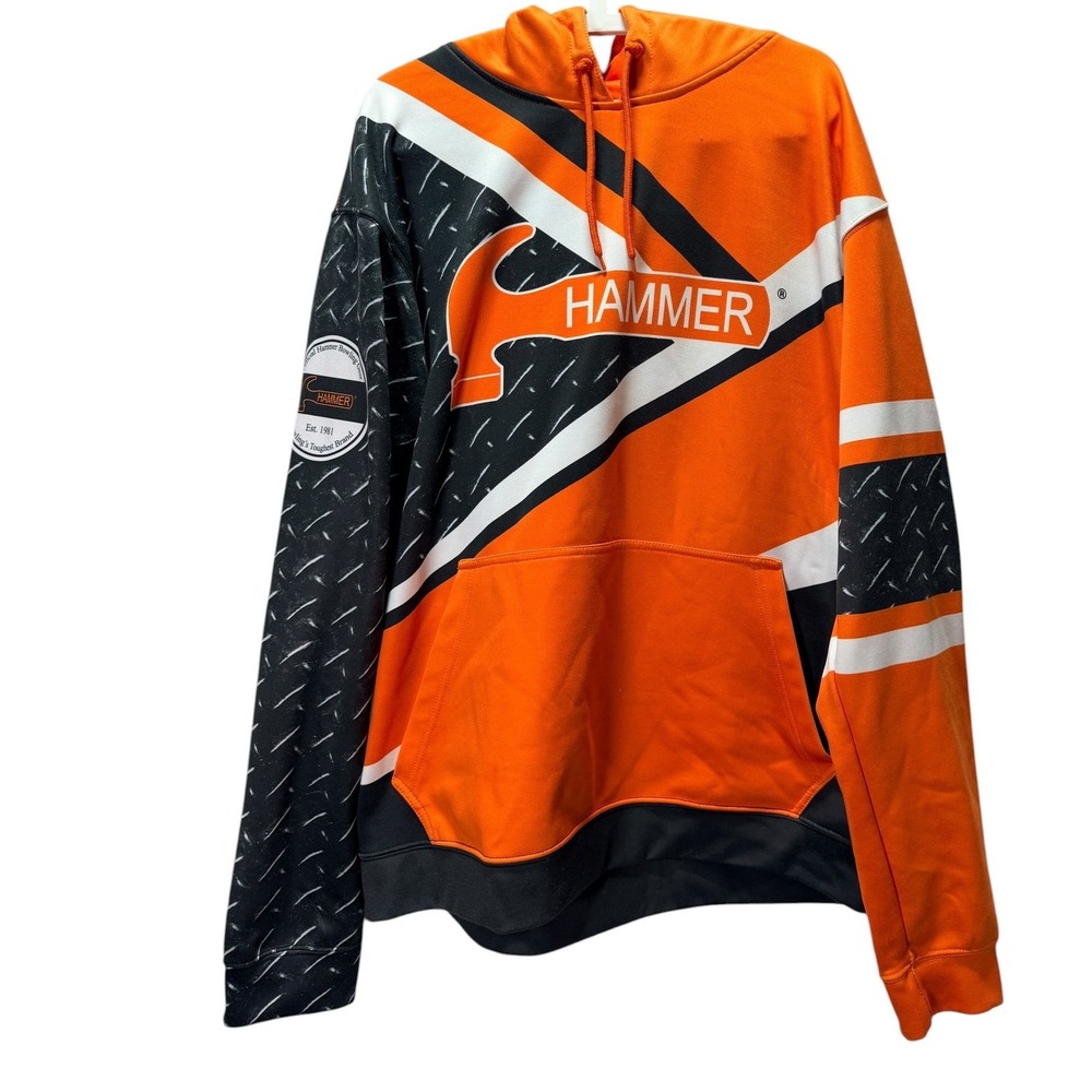 Hammer Bowling Hoodie Mens 2XL Orange Graphic Pullover Sweatshirt Athletic Sport